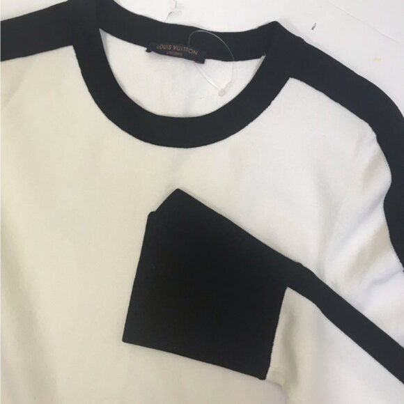 Louis Vuitton NEW Sweater Top Flare Sleeve Cuffs Uniform White Black Knit Crew S - Picture 6 of 16
